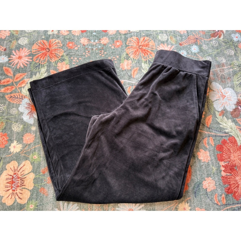 Nine West Jeans Womens Black Velour Wide Leg Pants Elastic Waist Pockets Large